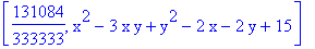 [131084/333333, x^2-3*x*y+y^2-2*x-2*y+15]